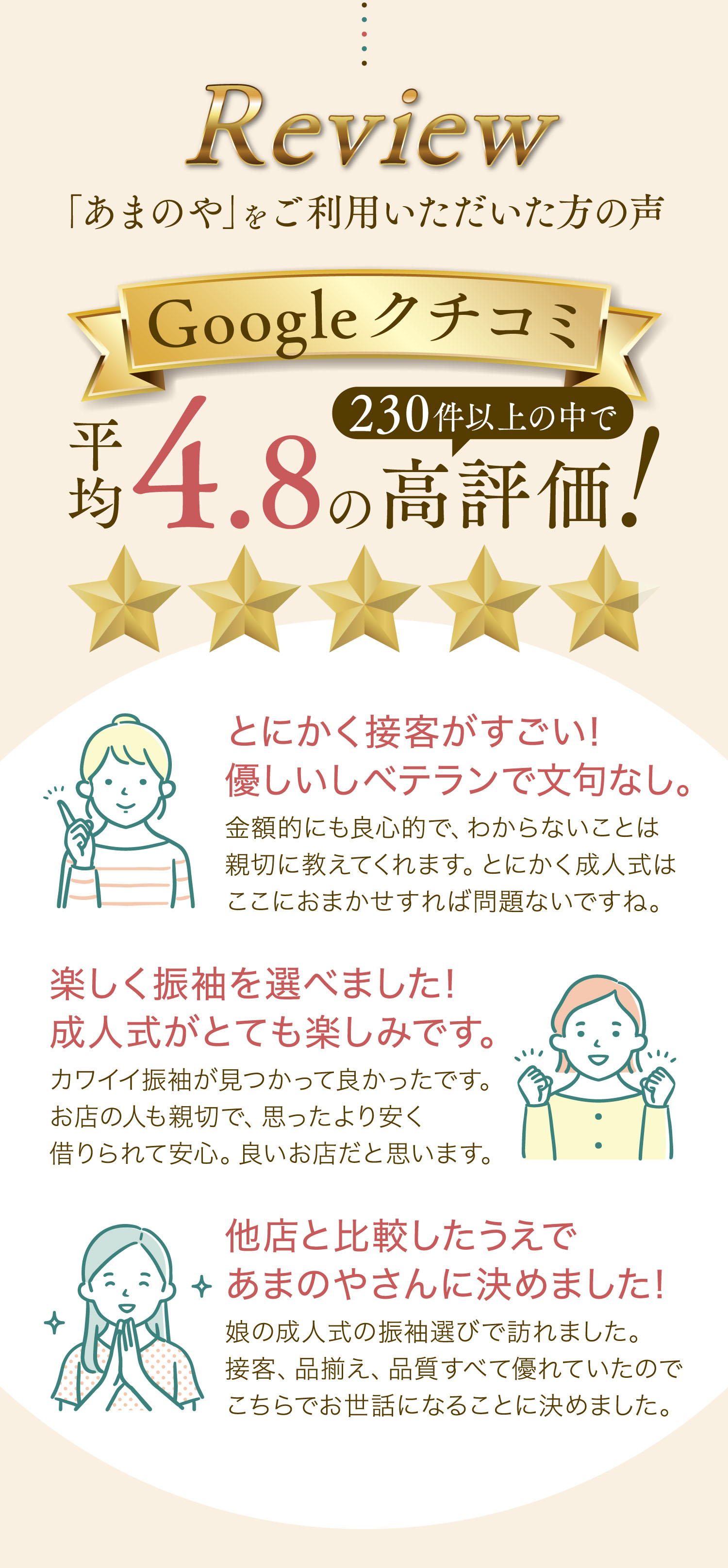 「あまのや」をご利用いただいた方の声