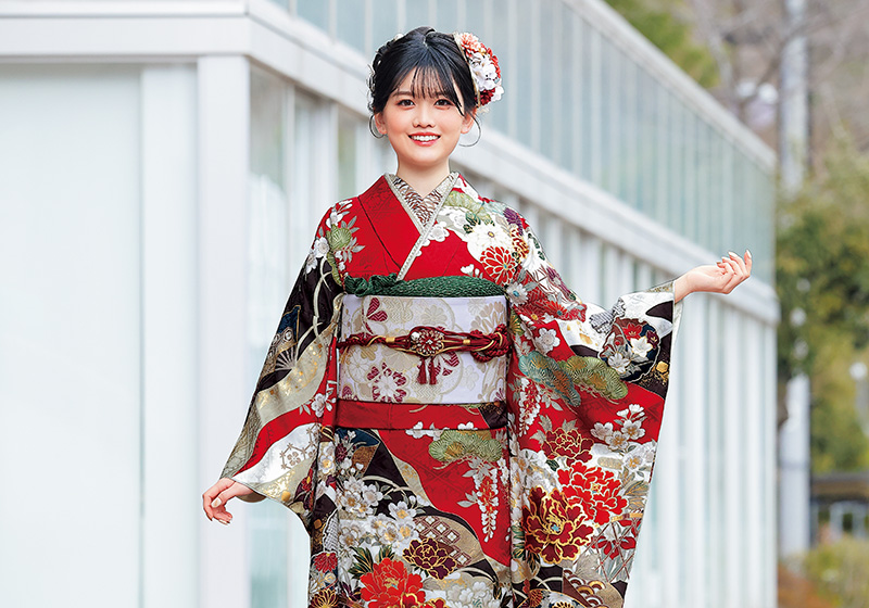 赤色の振袖の女性